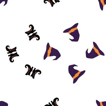 Seamless pattern with witch hats and boots for Halloween celebration. Stock Illustration