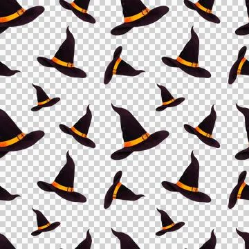 A seamless pattern of witch hats arranged in a playful watercolor style. Illustrazione stock