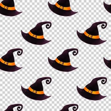 Seamless pattern of witch hats arranged in a repeating watercolor style. Stock Illustration