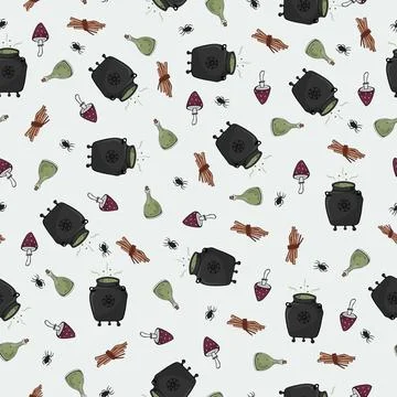 Seamless pattern with witch paraphernalia. For textile, wrapping paper, posters 스톡 일러스트