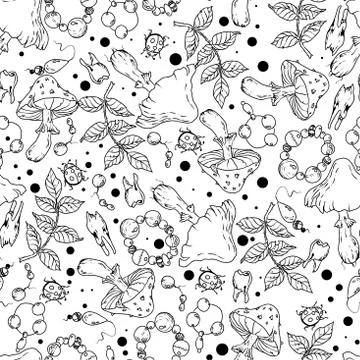 Seamless Pattern with witchcraft elements in vector illustration with floral Stock-Illustration