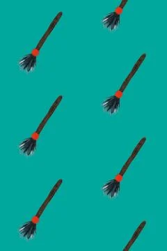 Seamless pattern with witch's broom. Halloween illustration Stock Illustration