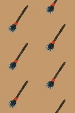 Seamless pattern with witch's broom. Halloween illustration Stock Illustration