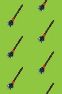 Seamless pattern with witch's broom. Halloween illustration Stock Illustration