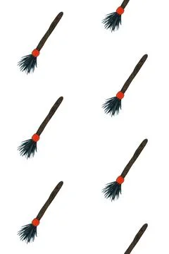 Seamless pattern with witch's broom. Halloween illustration. Brown and orange Stock Illustration