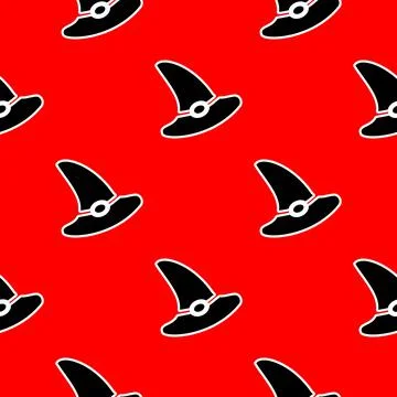 Seamless pattern with a witch's hat on a red background. Vector illustration Stock Illustration