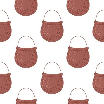 Seamless pattern with witchy pot ornament in brown color. Magic isolated prin Illustrazione stock