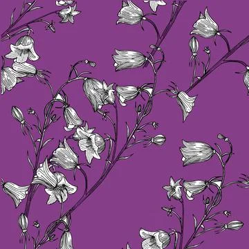 Seamless pattern withn bellflowers. Graphics. Hand drawn. Illustrazione stock