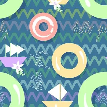 Seamless pattern without a background on a marine theme Stock Illustration