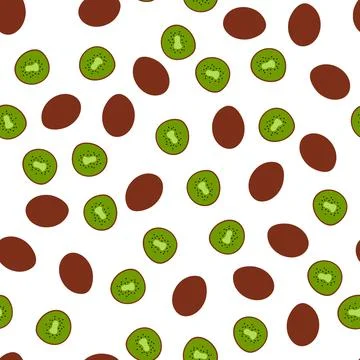Seamless pattern withwhole and sliced kiwi fruit. Vector illustration of fresh Stock Illustration