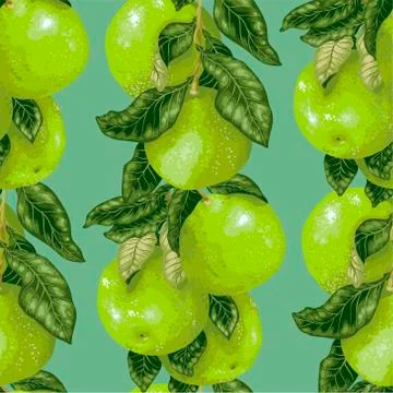 Seamless pattern witj citus fruit branch in green colors in vector Stock Illustration