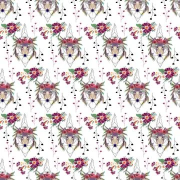 Seamless pattern with wolves. Wild wolves, dogs. Vintage background. Stock Illustration