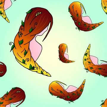 Seamless pattern with a woman with bright red hair with flowers in her hair Stock Illustration