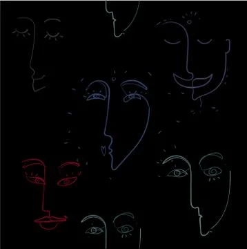 Seamless Pattern with Woman Faces One Line Art Portrait. Female Facial Stock Illustration