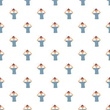 Seamless pattern of woman having headache or migraine 스톡 일러스트