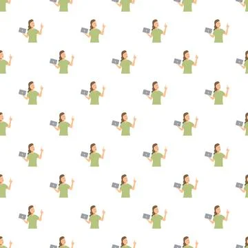 Seamless pattern with woman having an idea finding discovery Stock Illustration