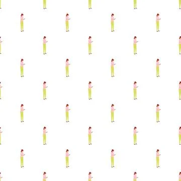 Seamless pattern with woman using smartphone 스톡 일러스트