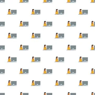 Seamless pattern with woman working on computer Stock Illustration