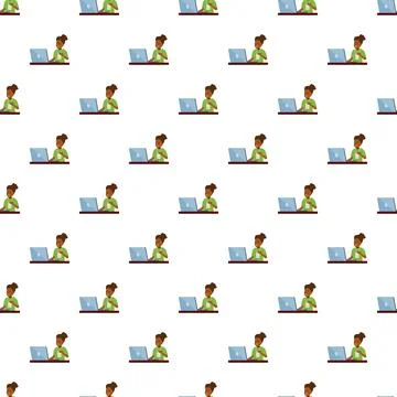 Seamless pattern with woman working on laptop Illustrazione stock