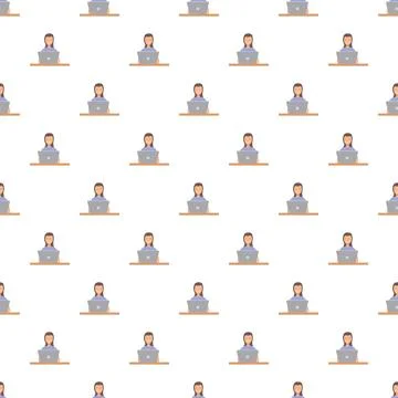 Seamless pattern of woman working remotely on laptop 스톡 일러스트