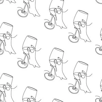 Seamless pattern of womans hand with glass of wine in one continuous line Stock Illustration