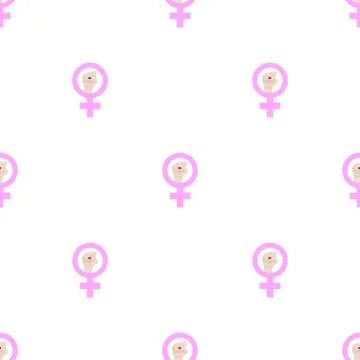 Seamless pattern with woman's resist symbol on white background. Female. Vector. Stock Illustration
