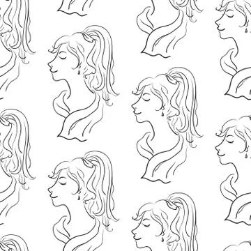 Seamless Pattern, Women Contours Stock Illustration