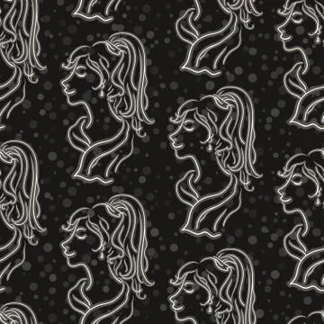 Seamless Pattern, Women Contours Stock Illustration