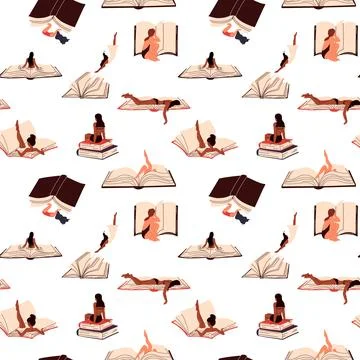 Seamless pattern with  Women reading a book. Stock-Illustration