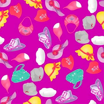 Seamless pattern of Womens accessories - hats and bags. Design element.  Stock Illustration