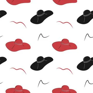 Seamless pattern from womens hat and abstract design elements on a transparent 스톡 일러스트