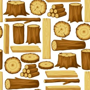 Seamless pattern with wood logs, trunks and planks. Background for forestry and Illustrazione stock