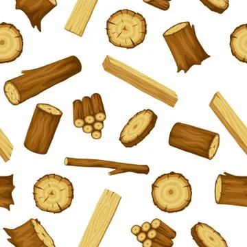 Seamless pattern with wood logs, trunks and planks. Background for forestry and Stock Illustration