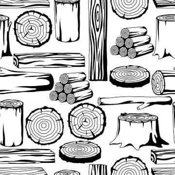 Seamless pattern with wood logs, trunks and planks. Background for forestry and Stock Illustration