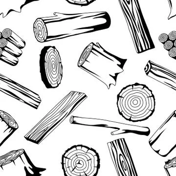 Seamless pattern with wood logs, trunks and planks. Background for forestry and Stock Illustration