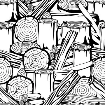 Seamless pattern with wood logs, trunks and planks. Background for forestry and Stock Illustration
