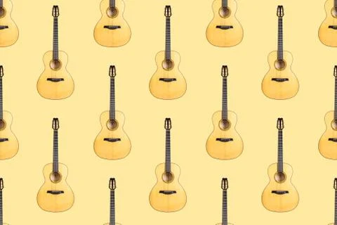 Seamless pattern of wood texture of lower deck of six strings acoustic guitar 스톡 사진
