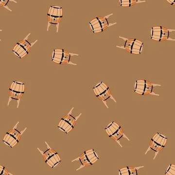 Seamless pattern wooden barrel wine cartoon vector Stock Illustration