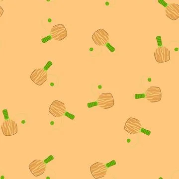 Seamless pattern wooden paddle ball toy promoting fun activity Illustrazione stock