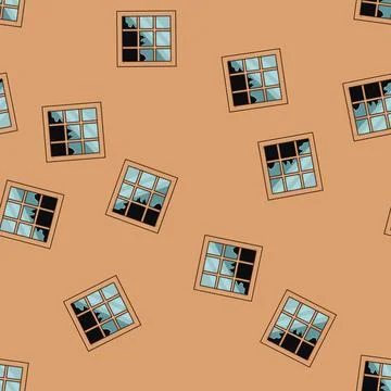 Seamless pattern Wooden window frame with broken glass panes Ilustración de archivo