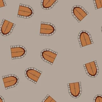 Seamless pattern woodwork ancient medieval door cartoon vector Stockillustratie