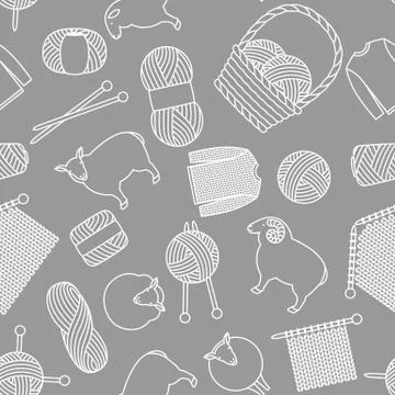 Seamless pattern with wool items. Goods for hand made, knitting or tailor shop Stock Illustration