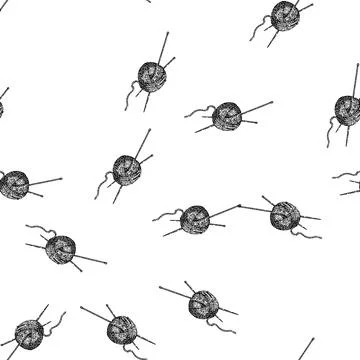 Seamless pattern wool yarn needle knit sketch hand drawn black Stock Illustration