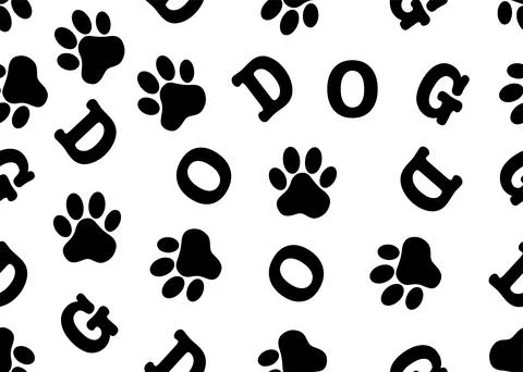 Seamless pattern of the word dog and paw prints. Vector illustration on a white イラスト素材