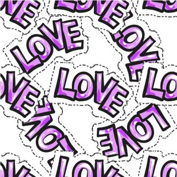 Seamless pattern of word Love. Freehand drawing. Stock Illustration