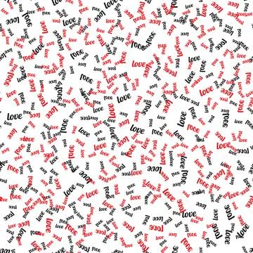 Seamless pattern with the word Love written in black and red. Illustration Illustrazione stock