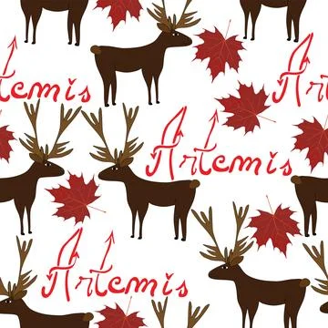 Seamless pattern with words stags and leaves Stock Illustration