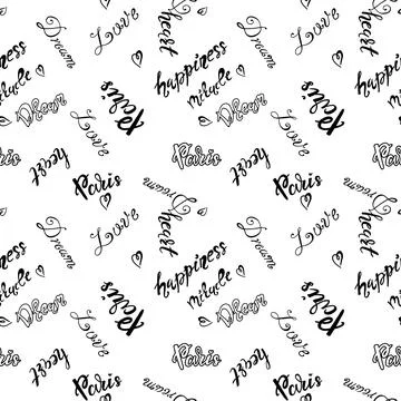 Seamless pattern with words on the theme of paris and travel isolated on whit 스톡 일러스트
