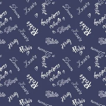 Seamless pattern with words on the theme of paris and travel. 스톡 일러스트