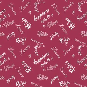 Seamless pattern with words on the theme of paris and travel. 스톡 일러스트